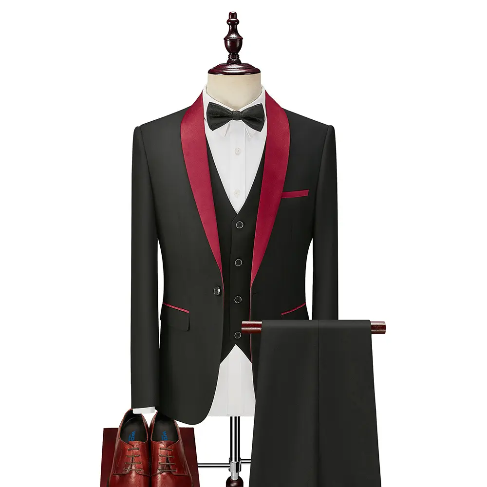 LFZ58 Men Business Three-pieces Pants Vests Suits Sets Bridegroom Long Sleeve Blazer Dress Suit Set