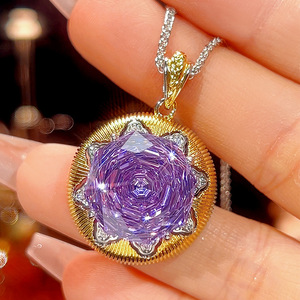 Fashion Rose Cut 16-12mm Purple Zirconia Gold Plated Star Necklace <b>Earring</b> Ring Set for Wedding & Party - Product Image 5