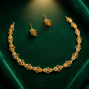 Elegant Gold Plated Hollow Disc <b>Chain</b> Necklace Set Flower CZ <b>Stud</b> <b>Earrings</b> Minimalist Daily Party Wear Fashion Jewelry - Product Image 2