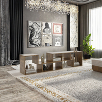 Ensemble de table basse et meuble TV de luxe TUZHI CASA, style ferme, pliable, en panneaux de bois modernes, avec foyer LED, pour téléviseurs de salon de 55/85 pouces
