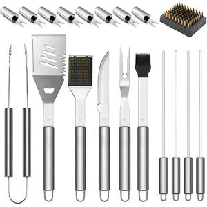 Ensemble de 19 outils de cuisson portables pour barbecue au charbon de bois en plein air, en acier inoxydable, avec boîte en aluminium, manche long, résistant à la chaleur - Product Image 5