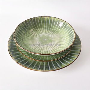 Juego de Vajilla de Porcelana Fina al por Mayor - Relieve Radial Verde Sunburst, Platos de 10.5''/7.5''/8'', Aptos para Microondas/Lavavajillas/<span class=keywords><strong>Horno</strong></span> - Product Image 3