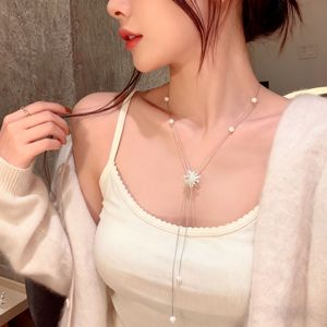 Silver Firework Pearl Necklace Snowflake Pendant U Shaped Geometric Sweater Chain For Women Fashionable Elegant Accessory - Product Image 2