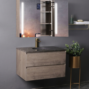 RICO GLOBAL Mueble de Baño Moderno de Pared con Espejo LED, Lavabo de Cerámica, 48 Pulgadas, MDF, Diseño Contemporáneo - Product Image 1
