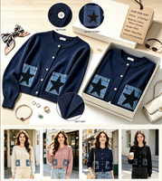 Cardigan en tricot personnalisé pour femme, anti-plis, motif géométrique vintage, col rond, manches longues, poches, bouton unique