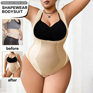 En gros Marque privée Body sculptant en jersey pour femme grande taille, entrejambe <span class=keywords><strong>ouvert</strong></span>, effet ventre plat, rehaussement des fesses, soutien dorsal, respirant - Product Image 3