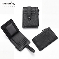 Portefeuille court pour homme en cuir véritable, design fin avec plusieurs emplacements pour cartes et pochette à monnaie zippée pour un usage quotidien