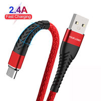 Kabel Data kepang kain, kabel pengisian daya USB mikro Tipe C tahan lama 3 kaki 6 10 kaki 2,4 A V8 untuk ponsel Android tablet