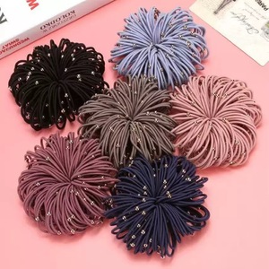 Élastique à cheveux pour femme YT, style coréen, épais, très élastique, 5,5 cm, avec petite perle dorée, en tissu coloré, style doux, usage quotidien - Product Image 2