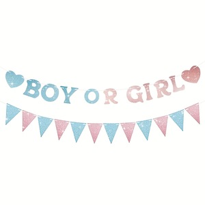 <span class=keywords><strong>Guirlande</strong></span> de fanions triangulaires bleus et roses avec paillettes pour dévoilement du sexe du bébé, fête prénatale, décoration de fond - Product Image 6