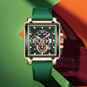 <span class=keywords><strong>Montre</strong></span>-bracelet à quartz chronographe décontractée pour <span class=keywords><strong>homme</strong></span> <span class=keywords><strong>LIGE</strong></span> LG89217, cadran carré vert, bracelet en silicone, étanche, prix de gros + boîte cadeau - Product Image 4