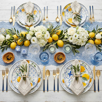 Service de vaisselle créatif en céramique motif citron et floral, en porcelaine bleue et blanche, pour mariages, événements, fêtes, maison et cuisine