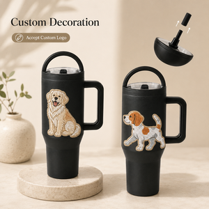 Personalized Puppy Cartoon Stainless Steel Vacuum Insulated Travel Coffee Tumbler <b>with</b> Handle and <b>Reusable</b> <b>Lid</b> - Product Image 1