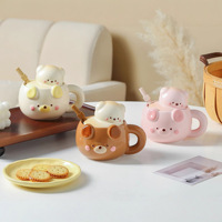 Mug en céramique écologique de luxe, motif ours créatif et mignon, avec couvercle et cuillère, compatible lave-vaisselle et micro-ondes, impression personnalisable pour entreprises
