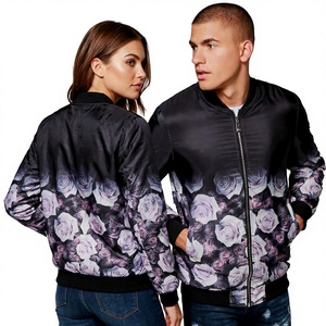 Blouson bomber unisexe à imprimé floral, fermeture éclair, col rabattu, style décontracté, vêtement d'automne en polyester - Product Image 1