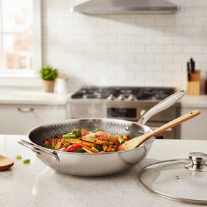 Juego de utensilios de cocina <span class=keywords><strong>Wok</strong></span> Edelstahl de acero inoxidable de 32cm de alta calidad con tapa - Product Image 4