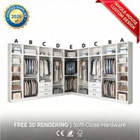 Système de dressing modulaire en L moderne avec aménagement personnalisable et tiroirs intégrés pour chambre parentale
