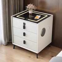 Mesita de Noche Tapizada de Lujo con 3 Cajones, Mesita de Noche Inteligente con Estación de Carga para Dormitorio, Gabinete de Almacenamiento.