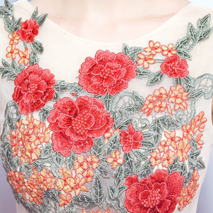 Red Floral Embroidered Evening Gown Sweetheart Neckline Empire Waist Long Dress For Women - Product Image 3