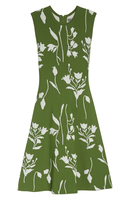 Robe pull mini élégante en maille verte à motifs floraux sans manches pour femme, fabriquée en usine
