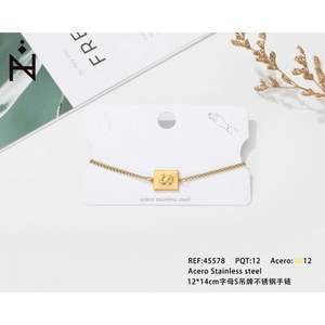 Bracelet en acier inoxydable 12x14cm avec pendentif lettre S plaqué or, bijoux minimalistes unisexes - Product Image 1