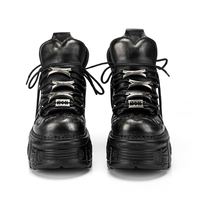 Chaussures plateforme unisexe style gothique sombre - Bottes de motard punk métal à talon compensé effet vieilli