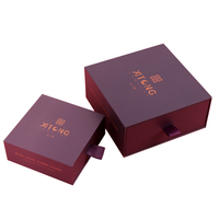 Boîte à bijoux rigide à tiroir coulissant, couleur violet mat, avec logo personnalisé imprimé, pour emballage cadeau de bagues et boucles d'oreilles, vente en gros