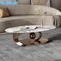 Table basse ovale exquise pour la maison, base en forme de boule dorée, design unique, table à thé, table d'appoint pour la maison, l'hôtel, la villa, le salon