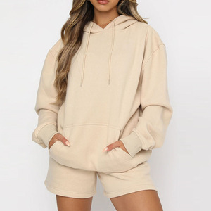 Abbigliamento sportivo donna palestra abbigliamento Casual quotidiano in pile di cotone personalizzato <span class=keywords><strong>felpa</strong></span> <span class=keywords><strong>con</strong></span> cappuccio <span class=keywords><strong>con</strong></span> Shorts Set 2 pezzi - Product Image 2