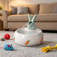 Fontaine à eau pour chat en céramique avec oreilles de lapin entièrement personnalisable, distributeur d'eau automatique rond pour animaux de compagnie, silencieux, avec filtre à recirculation, gamelles d'eau