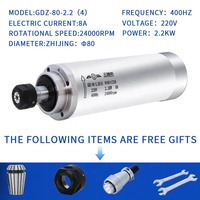 80mm Dia 2.2kw 220v 8A ER20 Broche Électrique Haute Vitesse Haute Fréquence Cnc Routeur Machine Broche Moteur 2.2KW