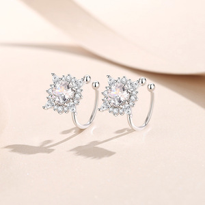 S925 Sterling <b>Silver</b> Sunflower Huggie Hoop Earrings Sparkling Zircon <b>Ear</b> <b>Cuff</b> Elegant Fine Jewelry For Women Wedding Party Gift - Product Image 4