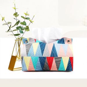 Boîte à mouchoirs en cuir durable à motif géométrique moderne rangement multifonctionnel pour le salon et la chambre à coucher - Product Image 1