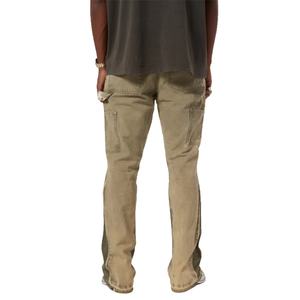 Custom Trousers 100% Cotton Vintage Slim Fit Wide Leg Distressed Double Knee Green <b>Carpenters</b> Denim Flare Jeans for <b>Men</b> - Product Image 4