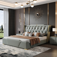 Lit double de luxe moderne de haute qualité avec rangement, revêtement en cuir véritable, design italien en bois, taille King 1,8 m