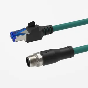 Kabel Ethernet M12 Ke RJ45, M12 Konektor X-kode 8Pin Ke RJ45 Cat5e Sistem Kamera Industri CCD