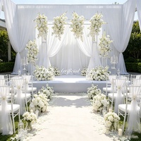Backdrop Bunga Artifisial Ivory Elegan, Rangkaian Bunga Putih untuk Dekorasi Latar Belakang Photo Booth Pernikahan Elopement