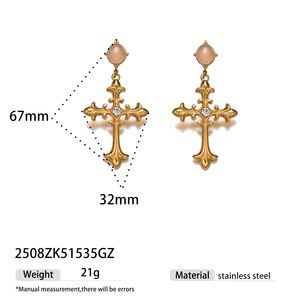 Luxury Stainless Steel Cross Drop Earrings for Women Retro Natural Stone Inlaid Stud Earrings Opal Fashion <strong>High</strong>-<strong>End</strong> <strong>Jewelry</strong> - Product Image 5