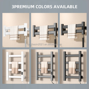 Sèche-serviettes électrique en alliage d'aluminium peu encombrant avec chauffage en fibre de carbone et minuterie numérique pour salle de bain - Product Image 3