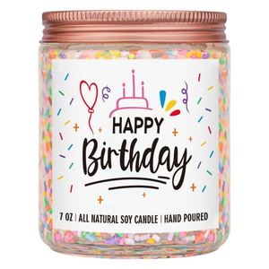 Velas Aromáticas Personalizadas al por Mayor Hechas a Mano con Cera de Soya, en Frascos de Vidrio con Confeti Creativo de Pastel de Cumpleaños y Chispas de Colores - Product Image 1