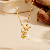 Collier YEHHY en acier inoxydable avec perles d'imitation et fermoir OT français, chaîne à billes rétro pour femme, accessoire de collier ras du cou