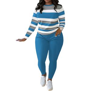 Ensemble tailleur femme de haute qualité 2026, tendance et unique, à rayures, col rond, manches longues et pantalon long - Product Image 1