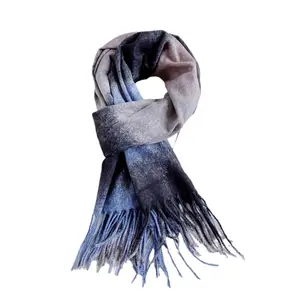 Wholesale Warm Soft Winter Cashmere Scarves Pashmina Shawls With Tassel Gradient Color Thick Neck Scarves For Women