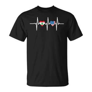 T-shirt Heart Half American And Lebanese Flag Heartbeat noir taille moyenne - Product Image 1