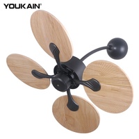Ventilateur mural électrique de luxe de 32 pouces avec lames en bois massif de conception feuille, ventilateur mural avec télécommande