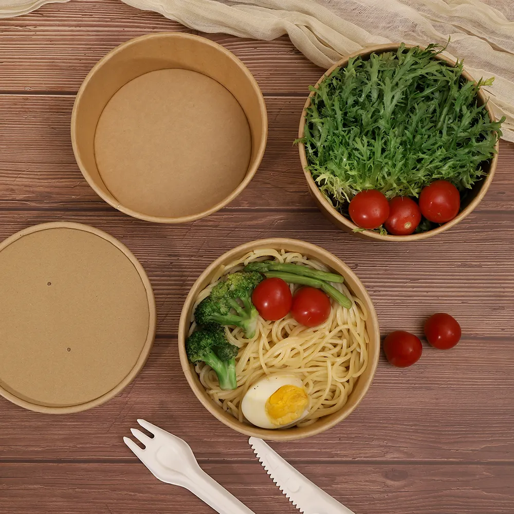 High-demand food grade wholesale disposable kraft paper bowl 1000ml paper bowl with plastic lid