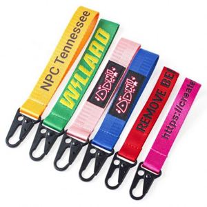 Custom Logo Nylon Jacquard Wrist Strap Phone <b>Cheap</b> Lanyard Key <b>Chain</b> With Leather - Product Image 5