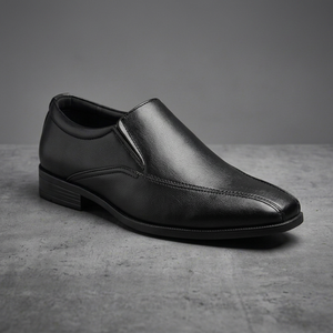 Chaussures habillées noires en cuir véritable pour hommes, à enfiler, avec bout pointu élégant, idéales pour le bureau et toutes les saisons - Product Image 1