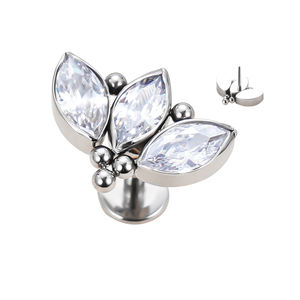 Venta al por mayor internamente roscado titanio cuerpo Piercing Labret joyería 3 Marquesa CZ 5 bolas racimo superior nariz anillos internamente - Product Image 1