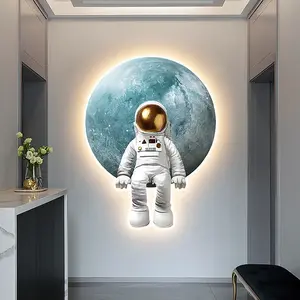 JZ ภาพตกแต่งห้องเด็ก Led 3D นักบินอวกาศไฟ Led ภาพวาดเรืองแสงผนังศิลปะภาพวาด